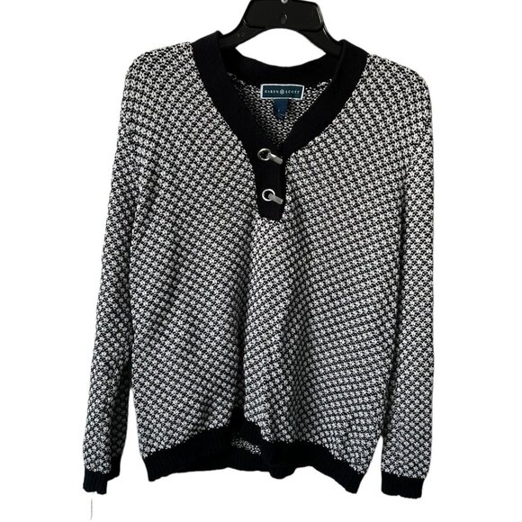 Karen Scott Sweaters - Karen Scott black and white sweater size L V neck Silver Hardware
